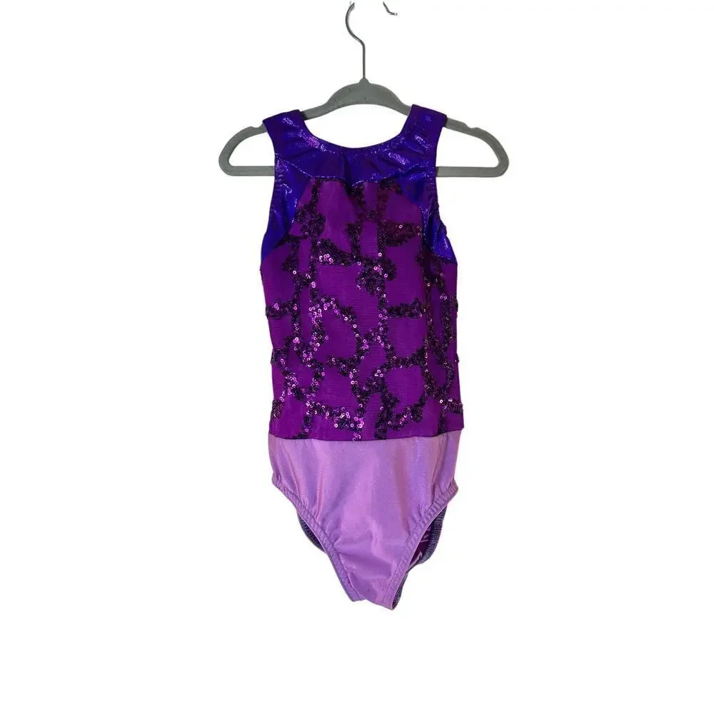A WISH COME TRUE Girl’s Purple Sequined Dance Leotard / Size: SC 6/6X